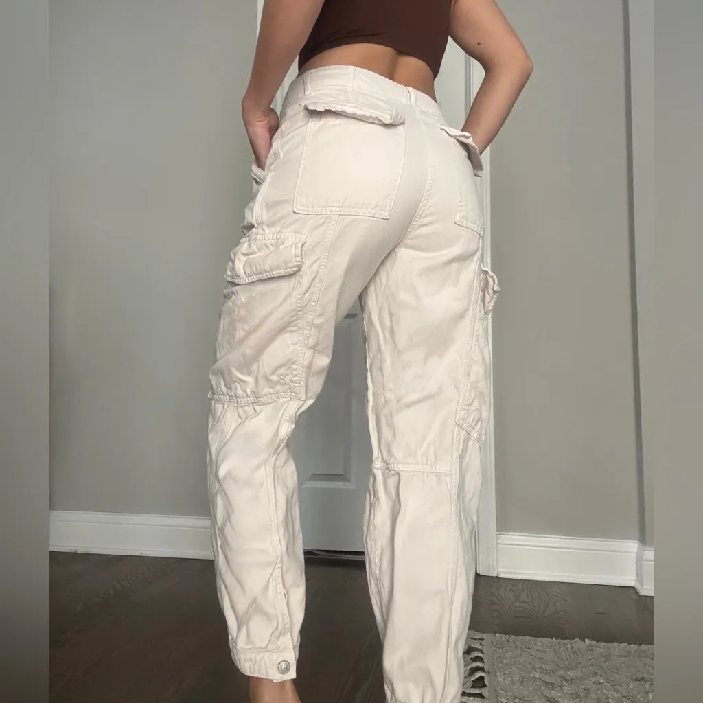 Free people tan adjustable cargo high waisted pants size 4 - Image 2