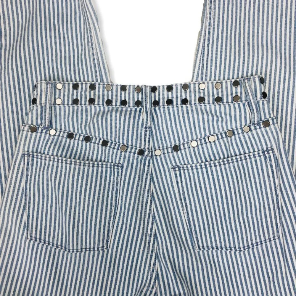 Juicy Couture High Rise White Blue Stripe Girlfriend Jeans with Studded Detail - Image 6
