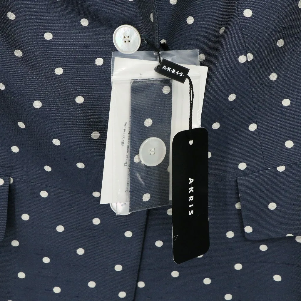 NWT $3500 Akris Silk Shantung Navy Polka Dot Three Button Blazer Jacket 12 - Image 6