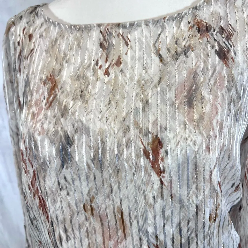 White House Black Market white & rose gold metallic print open back dress size 2 - Image 5