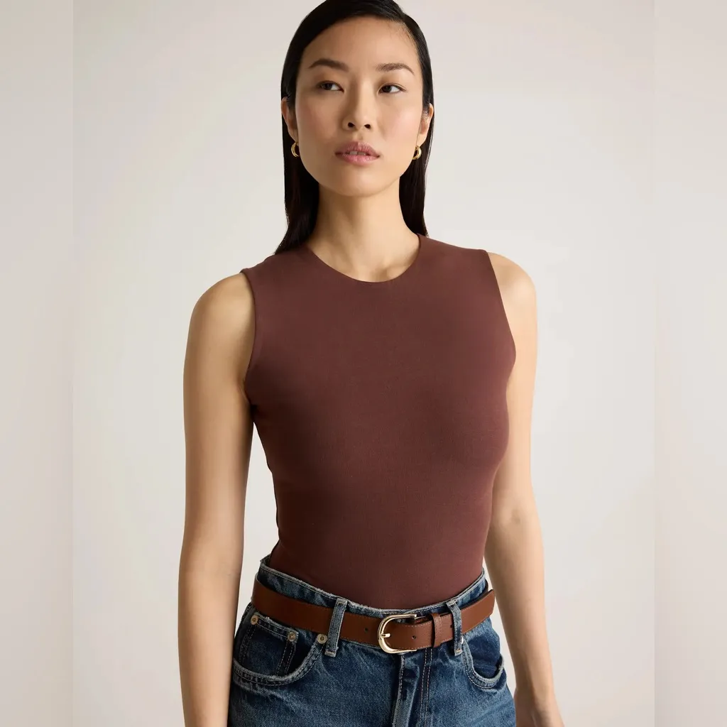 NWT Stretch Cotton Jersey High Neck Sleeveless Bodysuit Cocoa Brown Sz S - Image 4