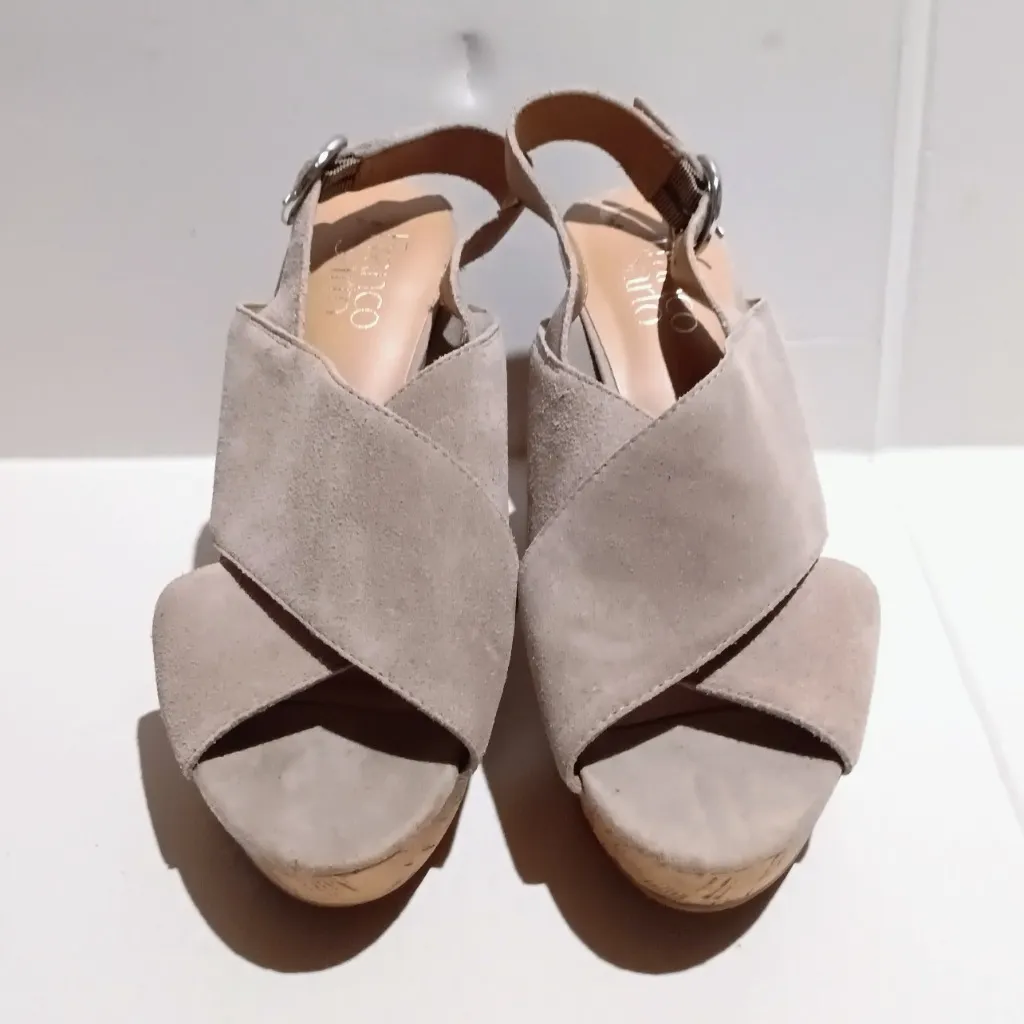 Franco Sarto Suede Wedge Sandals-Size 8-Open Toe-Adjustable Ankle Strap-Taupe - Image 2