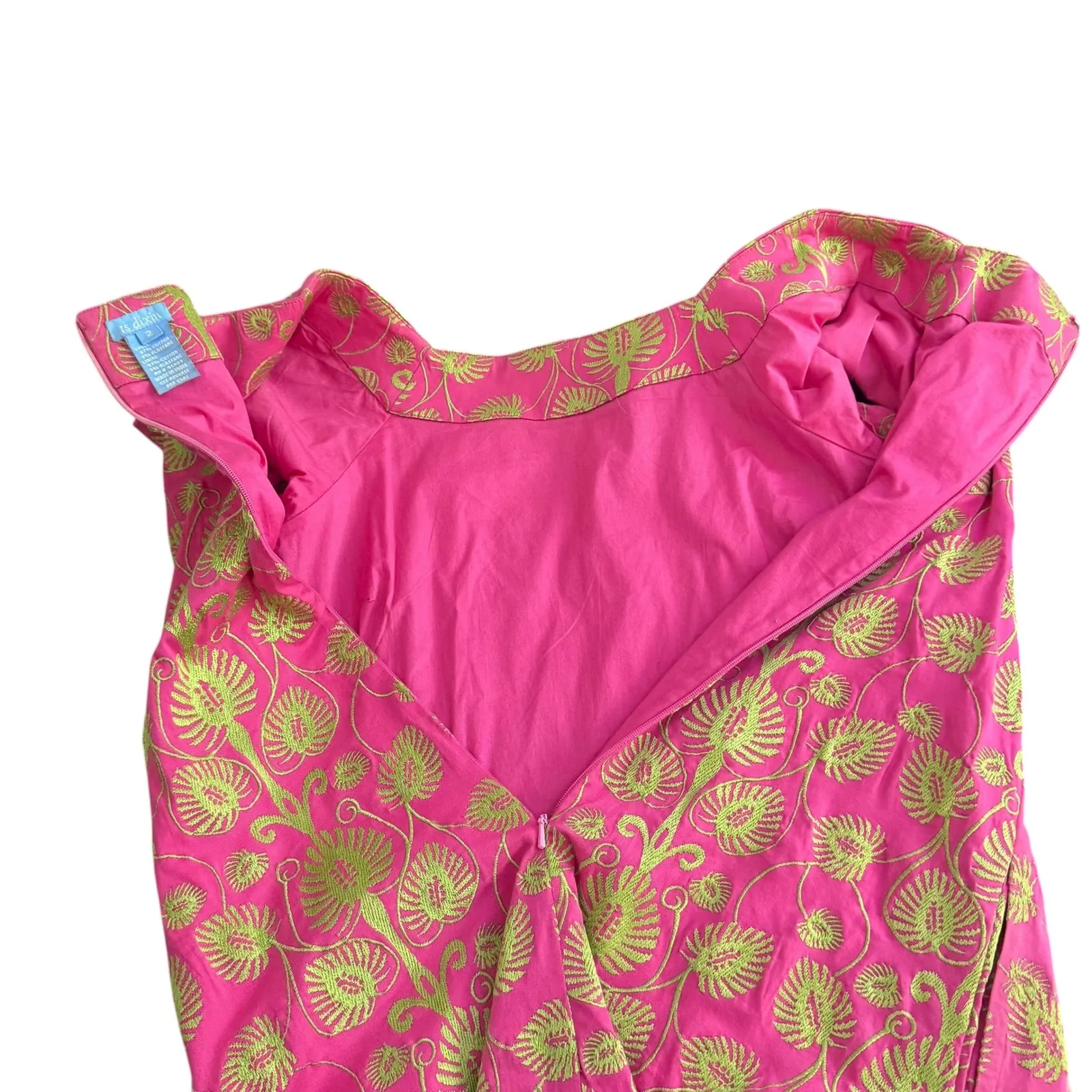 Womens Floral Embroidered Pink Green Shift Dress Size 2 Square Neck‎ Folk Ethnic - Image 11