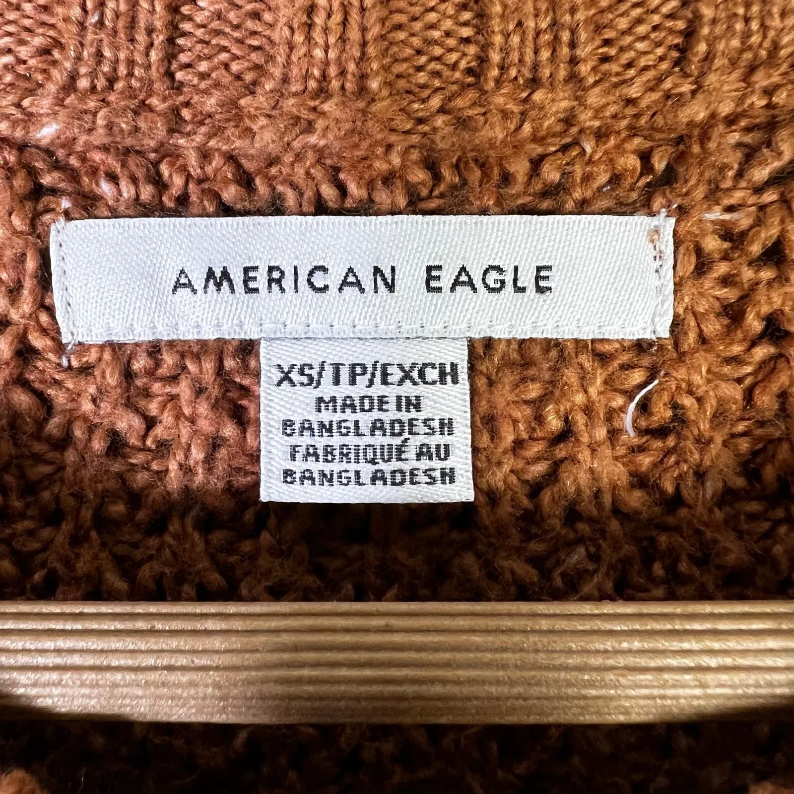 American Eagle Waffle Knit Sweater Womens XS Brown Cotton Cozy Neutral Earthy - Image 5