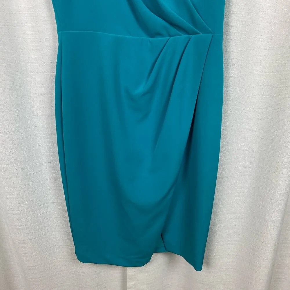 Black Halo Teal Nora V Neck Sleeveless Faux Wrap Sheath Dress Sz.6 NWT - Image 5