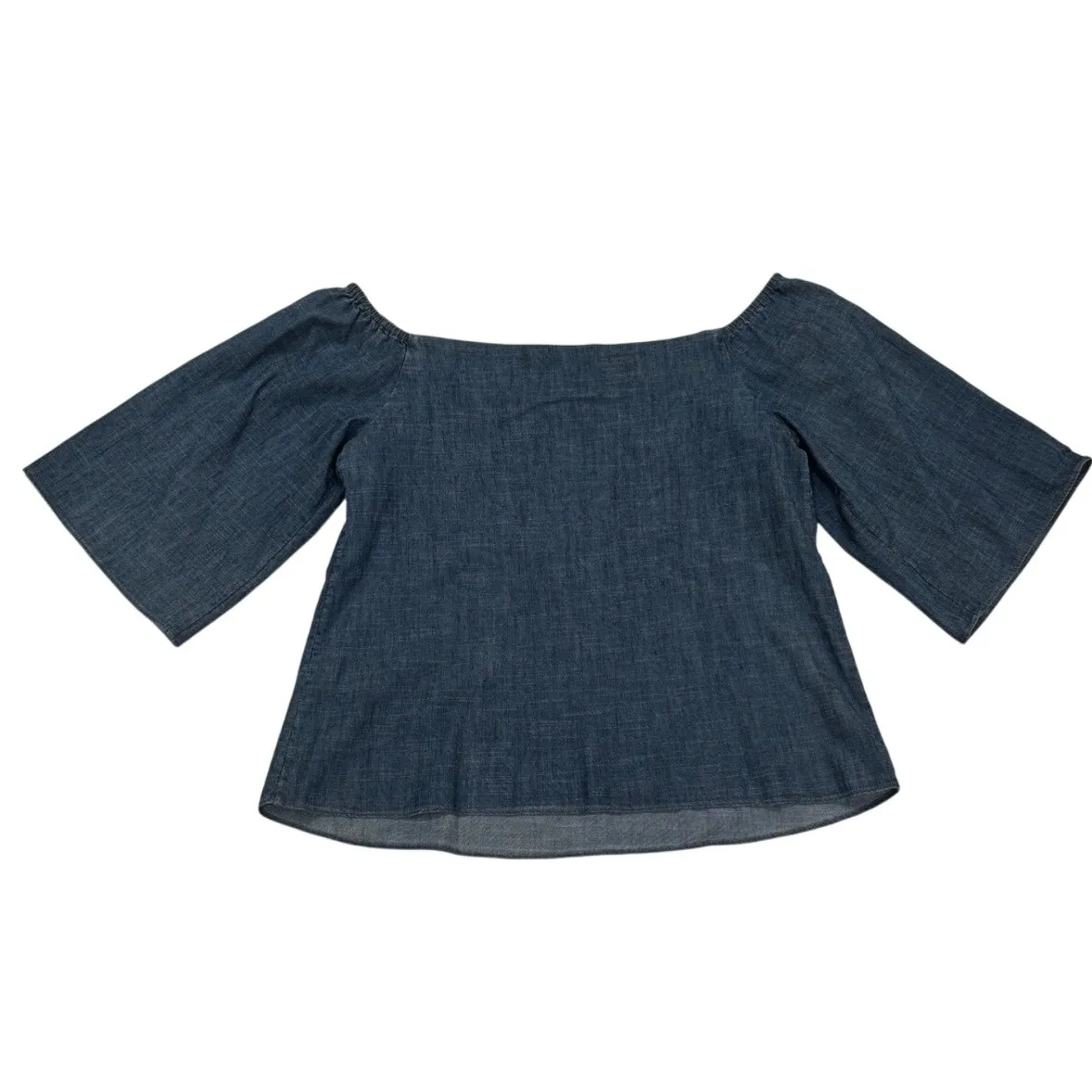 Alice & Olivia Off the Shoulder Denim Bell Sleeve Top Chambray Blue Size S - Image 6