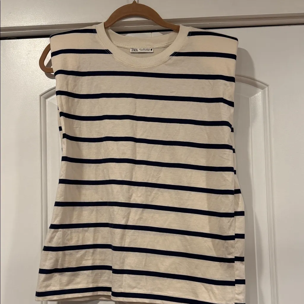 Zara Navy Striped Sleeveless Top with shoulder pads small - Image 2