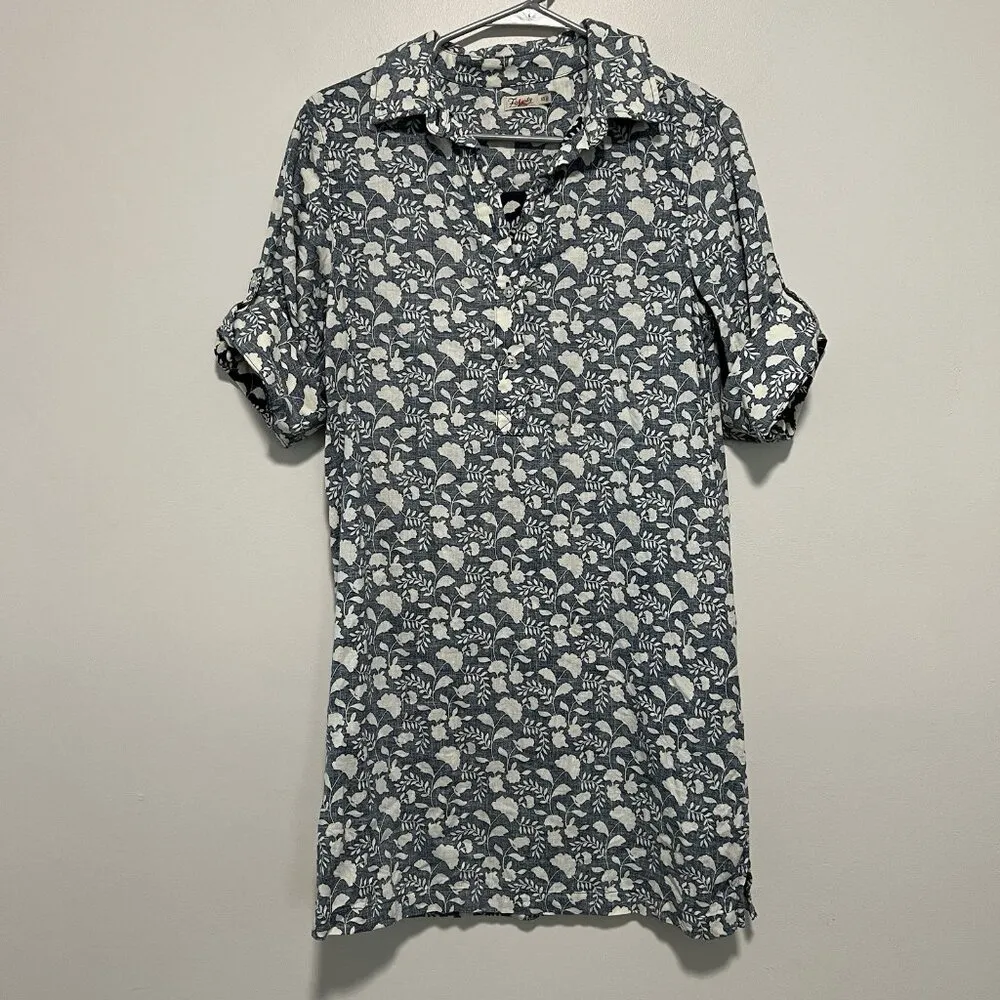 FAHERTY‎ Penny Linen Dress In Blue Indigo Echo Floral Size XS - Image 2