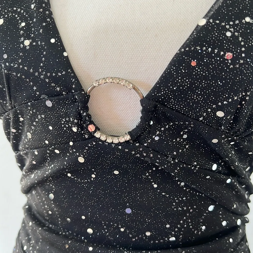 Vintage Sparkly Prom Dress Black Size M - Image 5