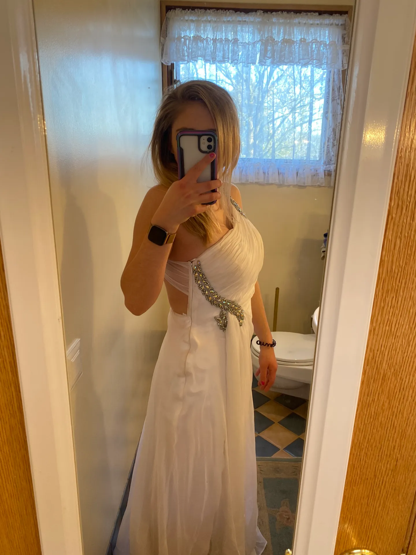 White One Shoulder Prom Dress - Image 2