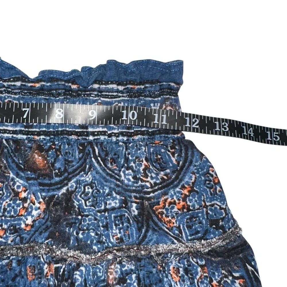 Free People Linen Blend Paisley Print Navy Tiered Maxi Skirt SMALL - Image 5