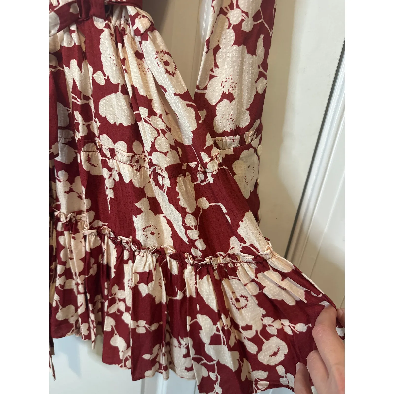 Alexis NWT Jillian Maroon Poppy Floral Print Tie Waist Mini Dress L - Image 9