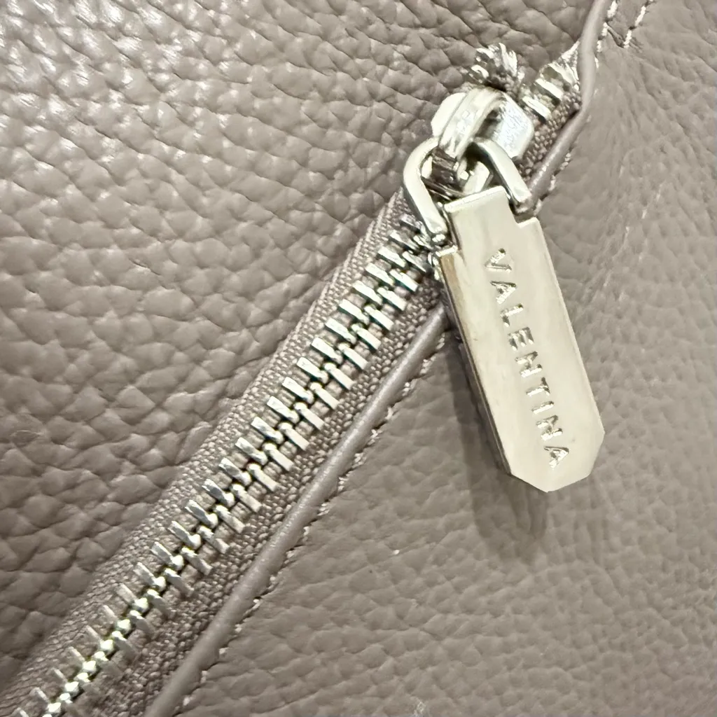 VALENTINA Genuine Italian Pebbled Leather Taupe Sling Backpack Shoulder Bag Gray - Image 12