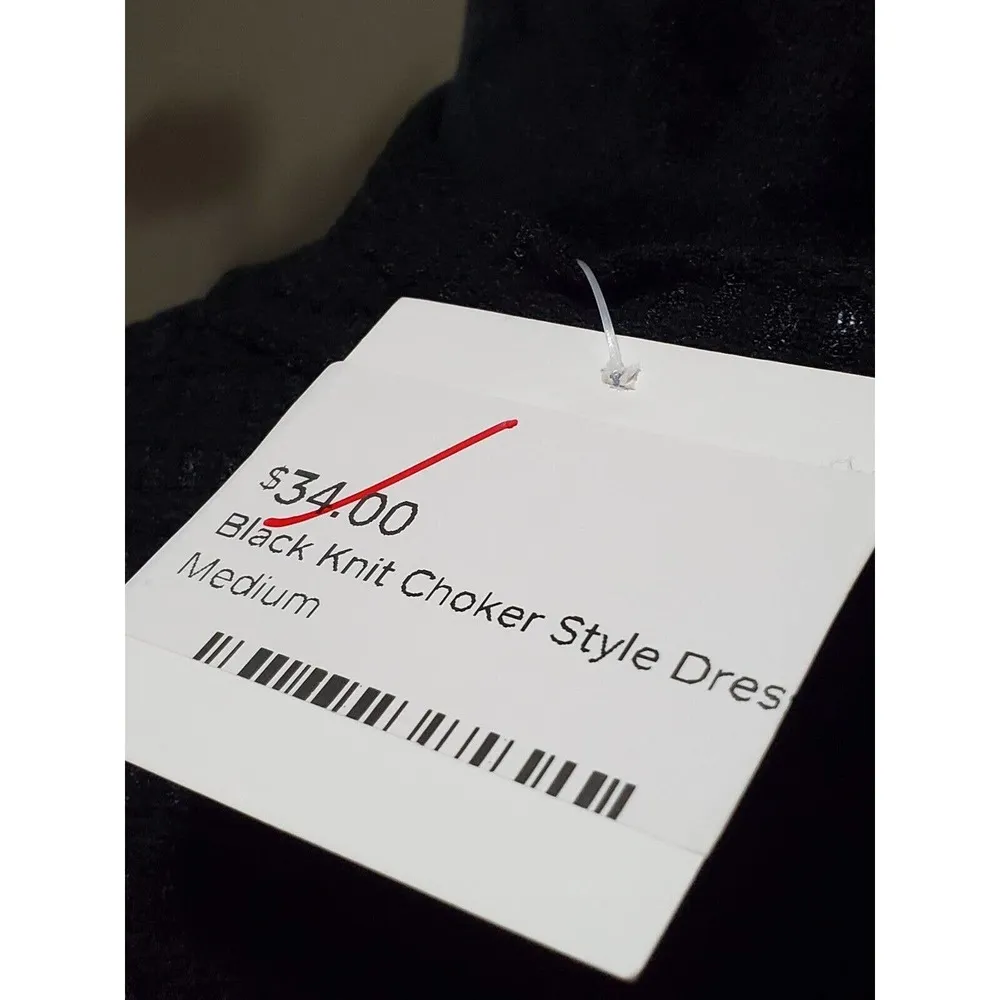 HYFVE Women's Black Polyester Long Sleeve Knit Choker Style Knee Length Dress M - Image 8