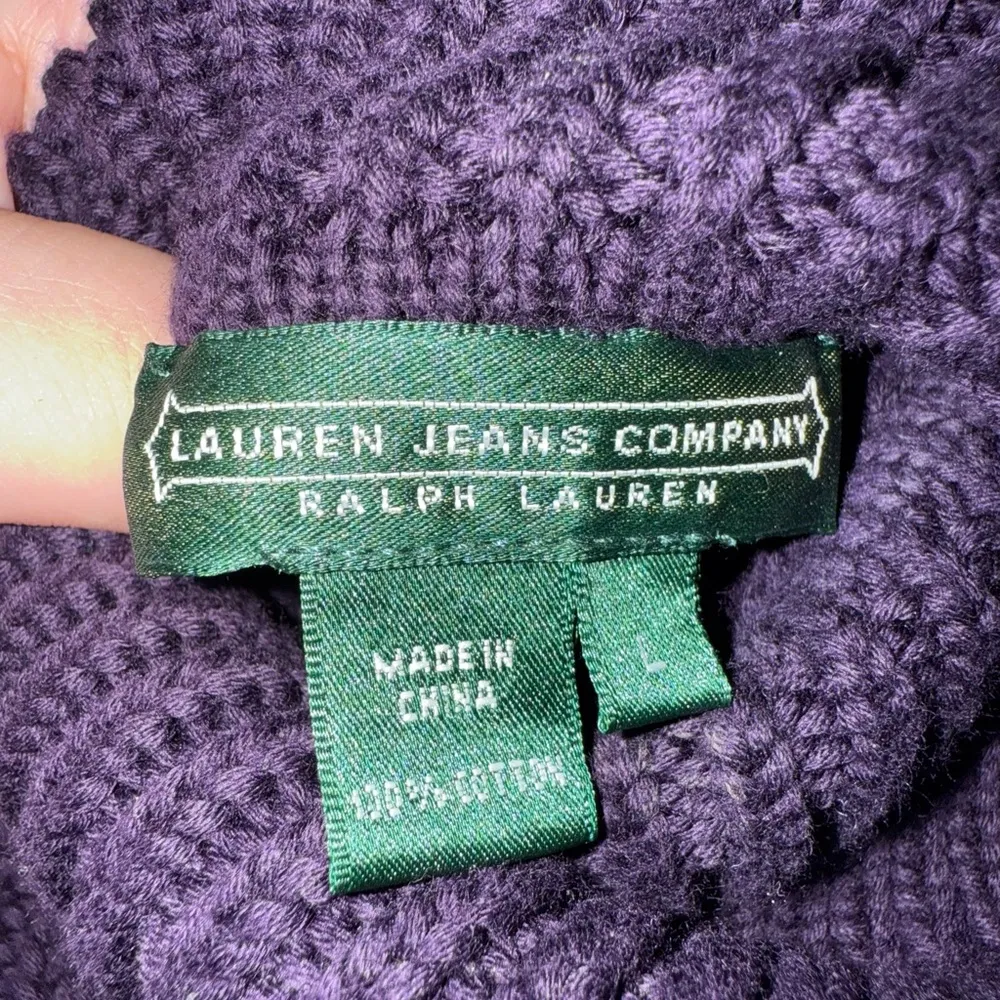 VTG Y2K Lauren Ralph Lauren Cable Knit Sweater Purple Turtleneck Women’s Sz L Size M - Image 4