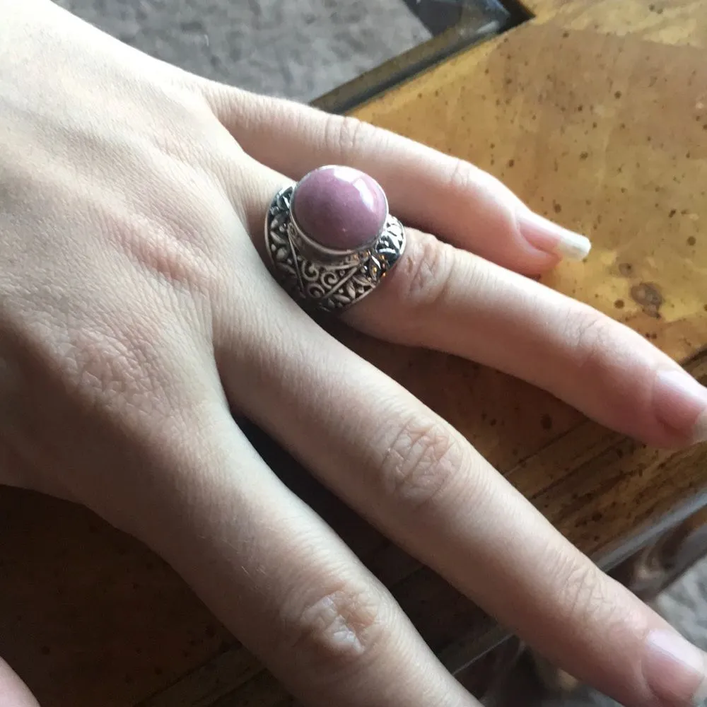 Natural Norwegian Thulite Sterling Silver Ring Size 6 Pink - Image 6