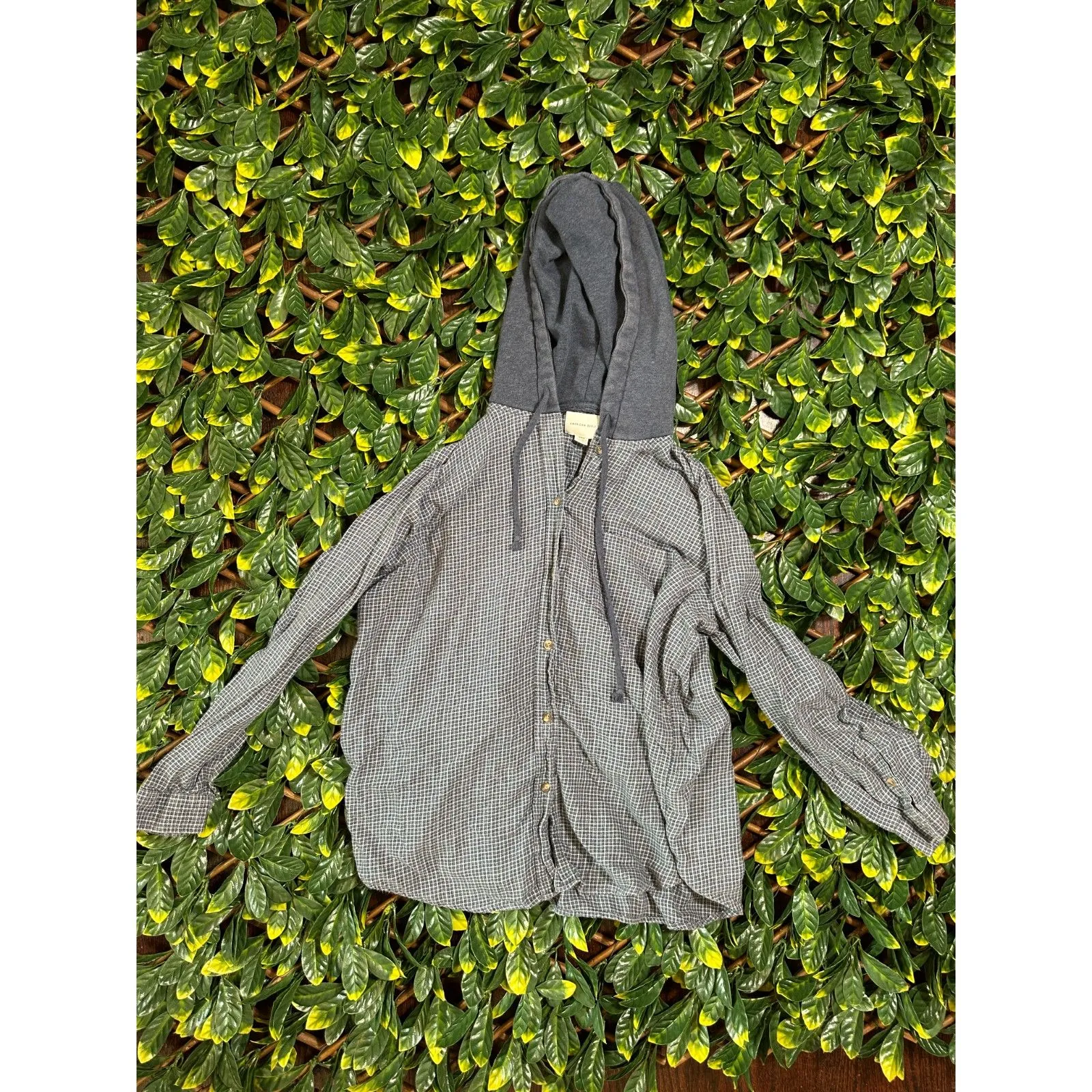 American Eagle Blue Flannel Hoodie Size Medium - Image 4