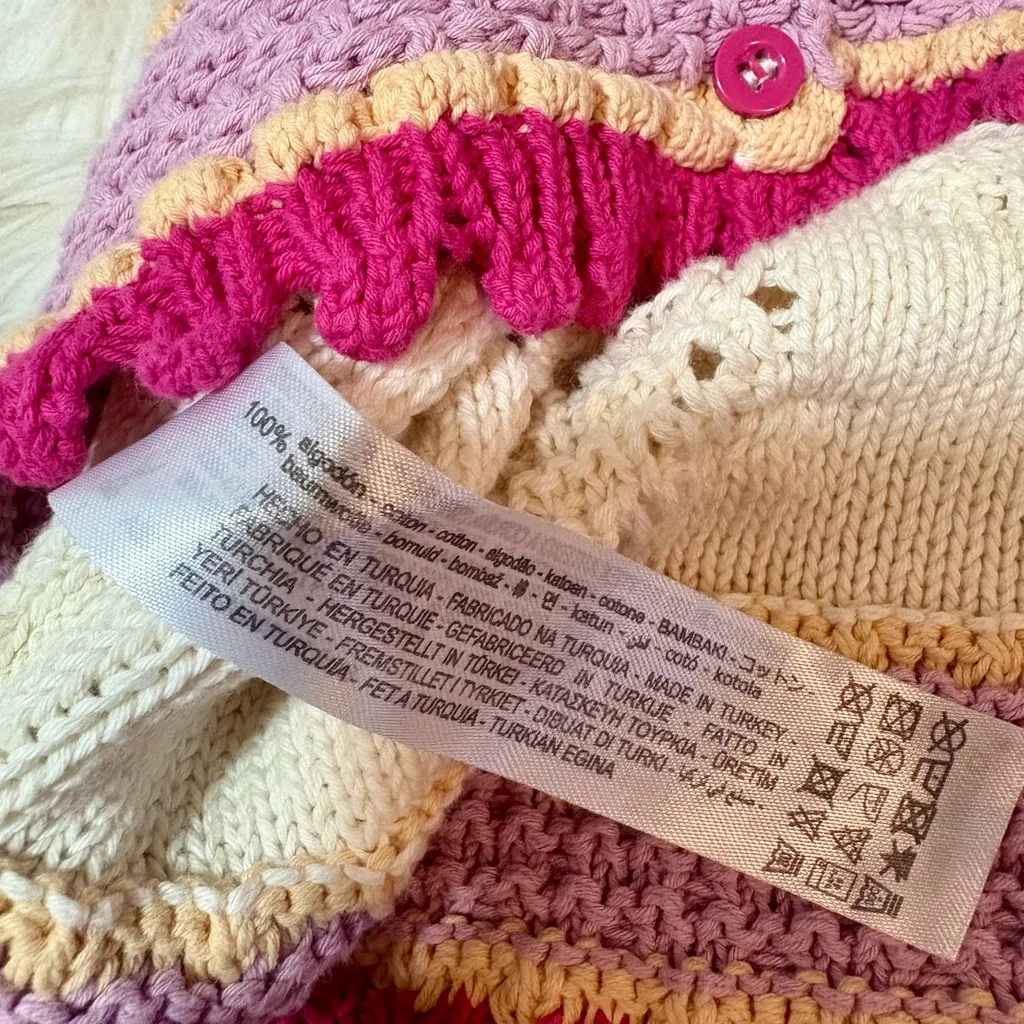 ZARA Crochet Knit Cream and Pink Crop Top - Image 10