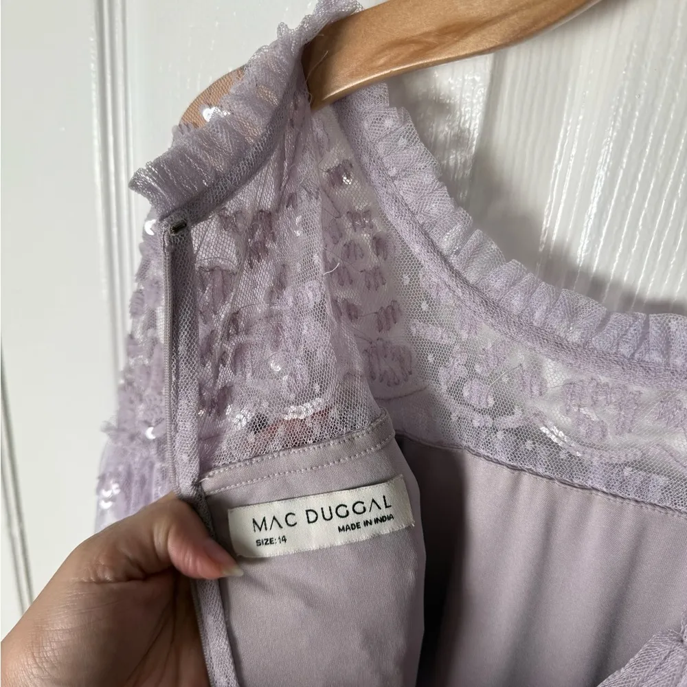 Mac Duggal Purple Embellished Cap Sleeve Ruffle Tiered Gown 14 - Image 8