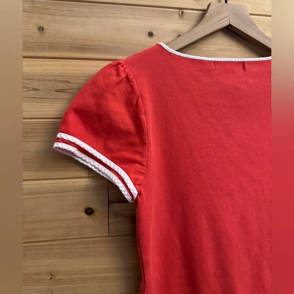 Lauren Ralph Lauren Size Medium Ribbed Cap Short Sleeve Basic Tee Red - Image 8