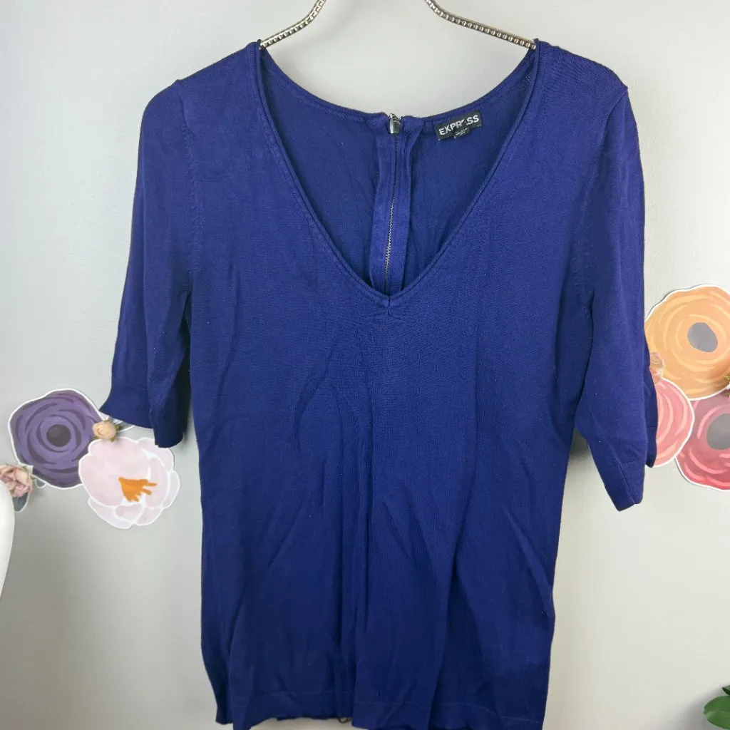 Express Blue and Gray Sweater with Zipper Back Set (2 Tops) - Size - Medium - Image 7