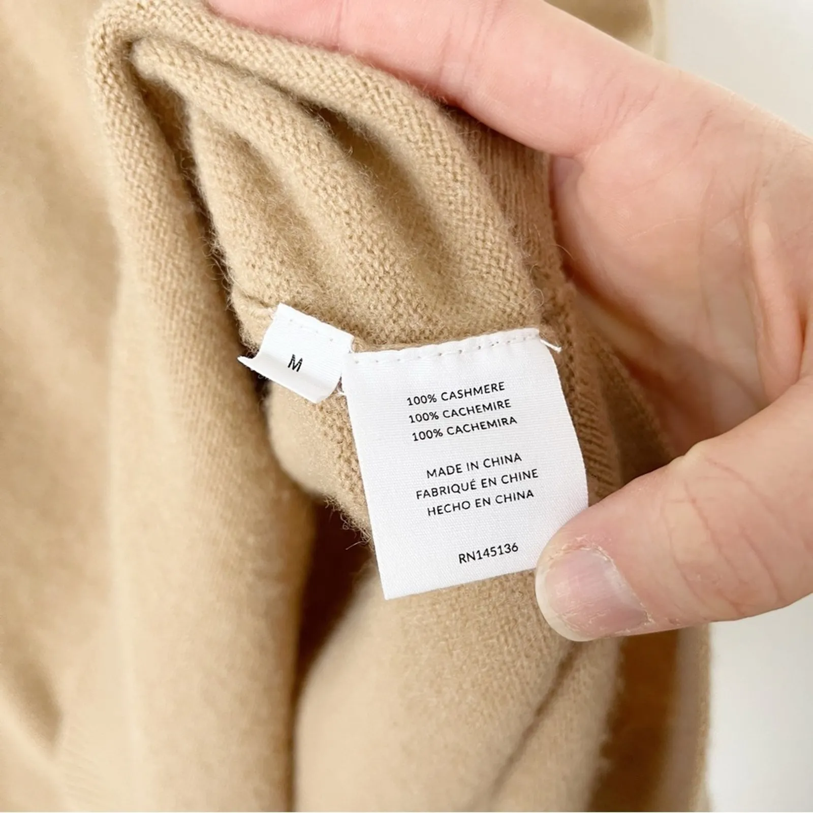 Naadam Cut Out Cashmere Turtleneck Sweater Sz M Tan Size M - Image 5