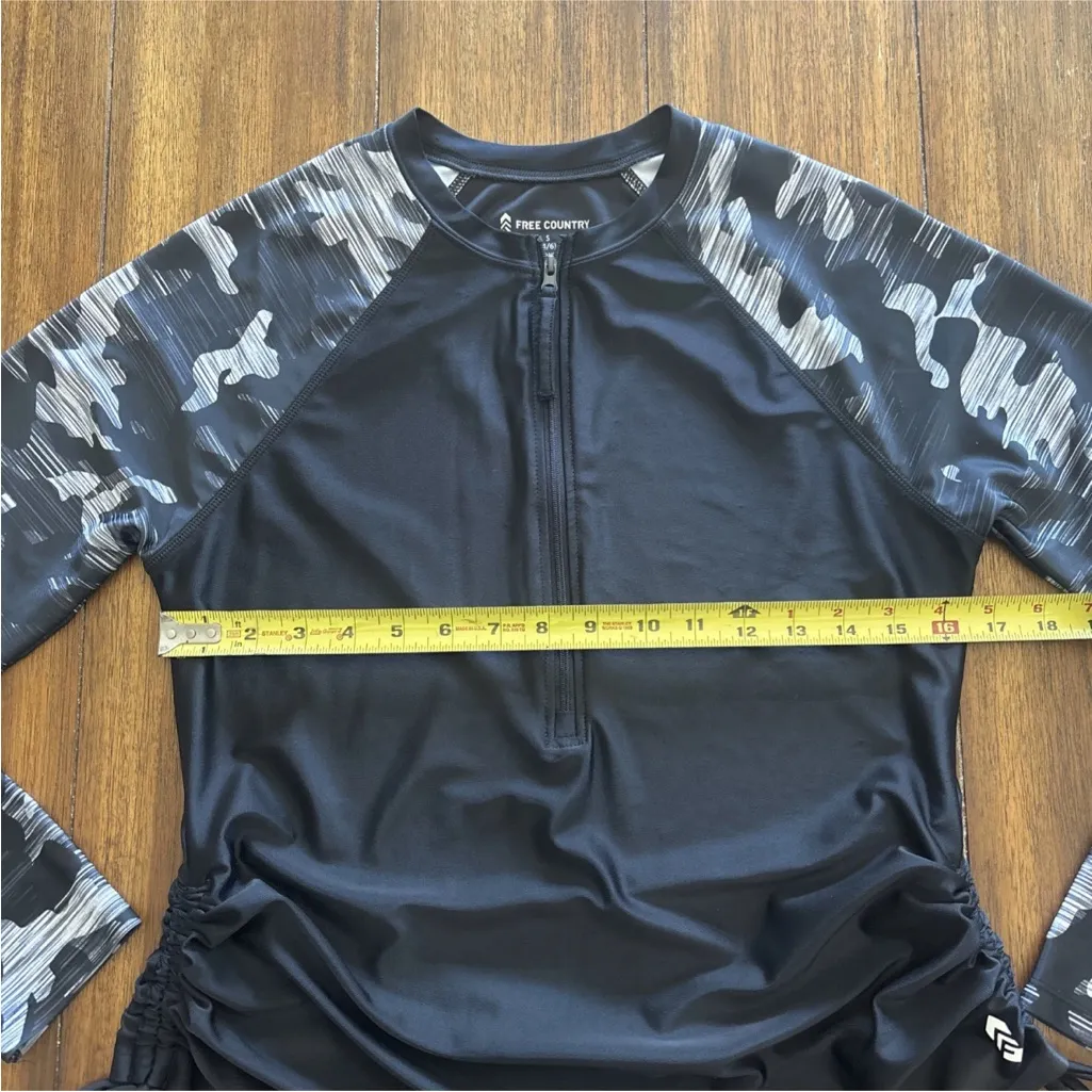 Free Country Top Womens S 4/6 Gray Black Camo Arms Drawstrings 1/4 Zip Pullover - Image 7