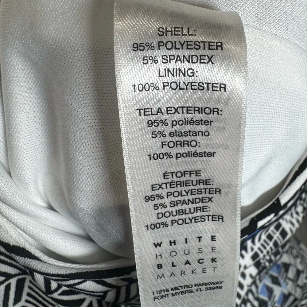 White House Black Market black white & blue geometric print sheath dress size 4 - Image 8