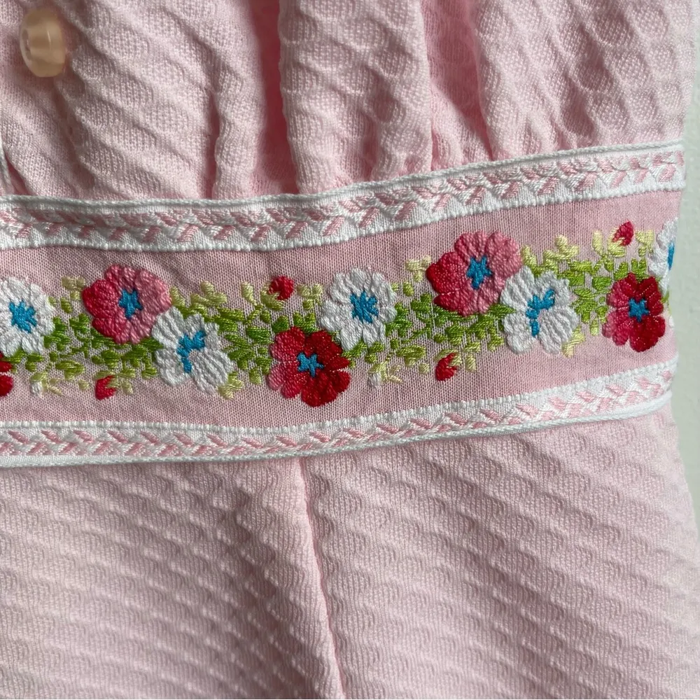 Vintage 60s Vicky Vaughn Junior Pink Maxi Dress Floral Ribbon Ruffle Small 25" W - Image 3