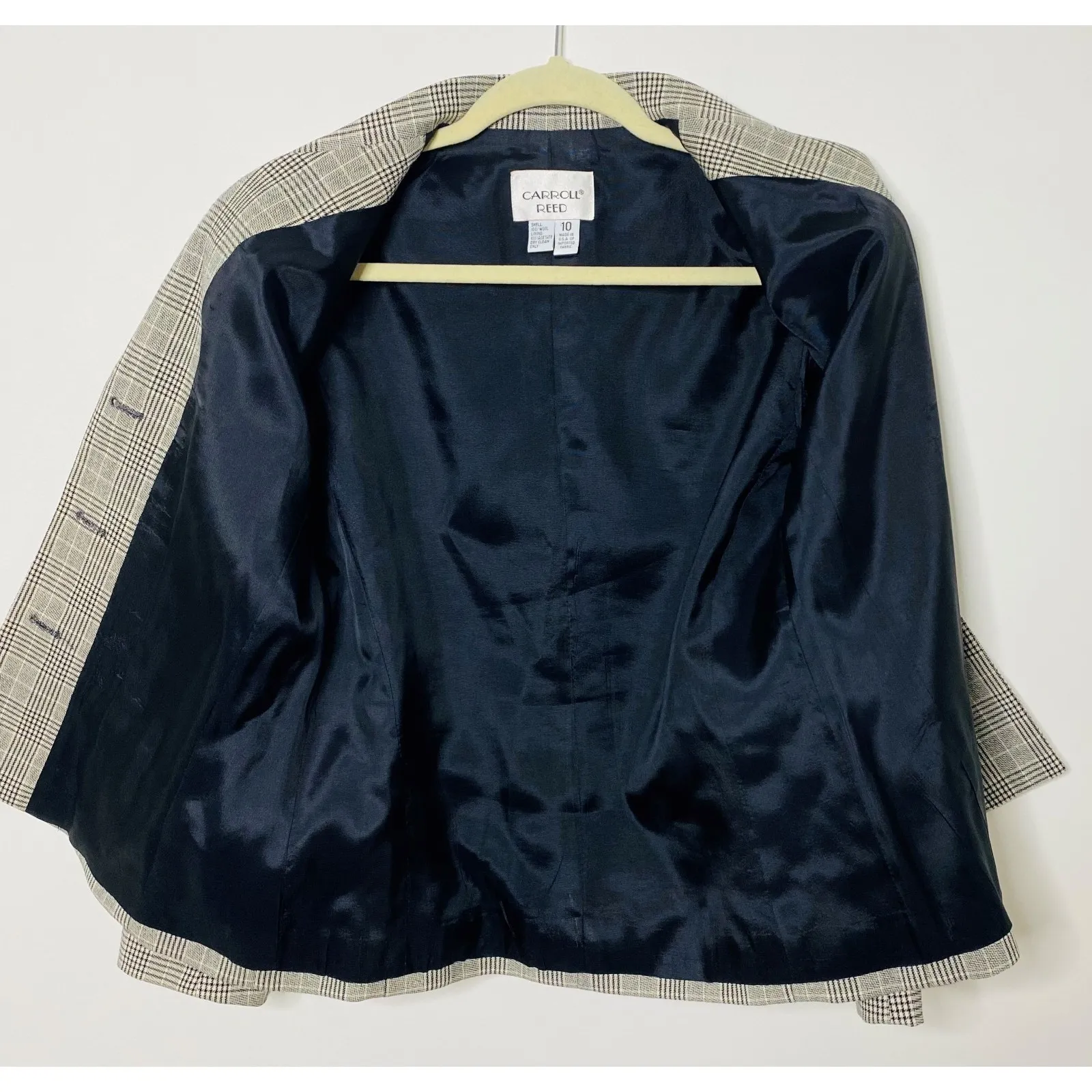Vintage Carroll Reed Wool Blazer Gray Plaid Preppy Academia Clueless Style Sz 10 White - Image 5