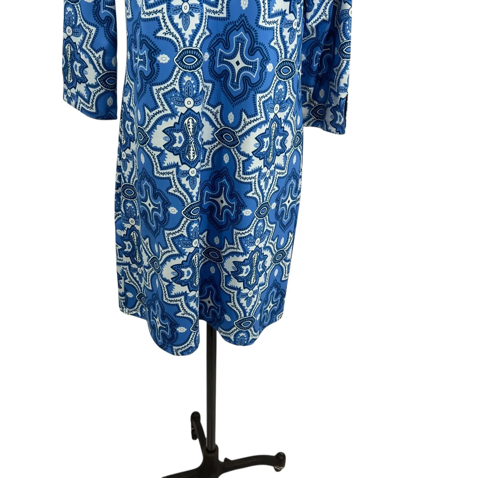 Gretchen Scott Everywhere Jersey 3/4 Sleeve Goddess Dress Print Blue Size XL - Image 5