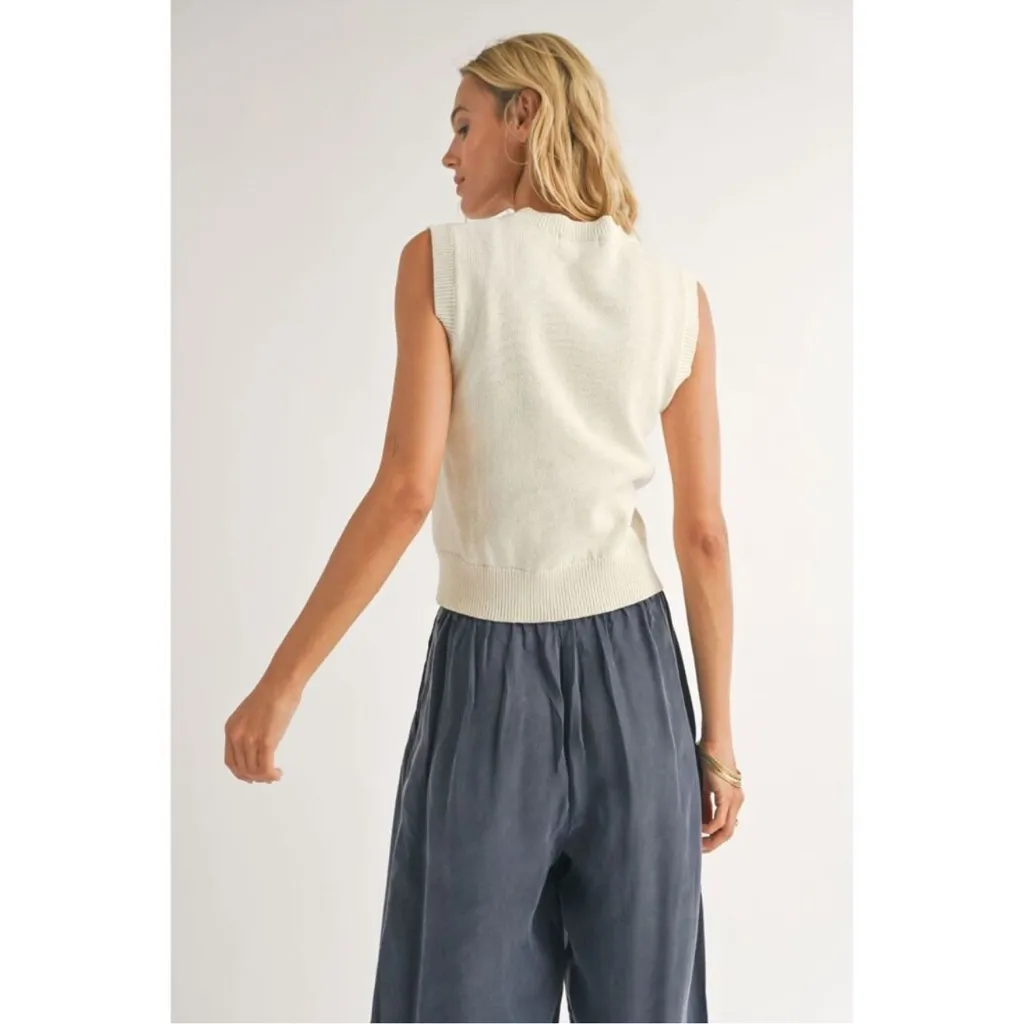 Sadie & Sage American Flag 90's Sweater Vest Tank Top | Ivory NWT NEW SIZE SMALL White - Image 2