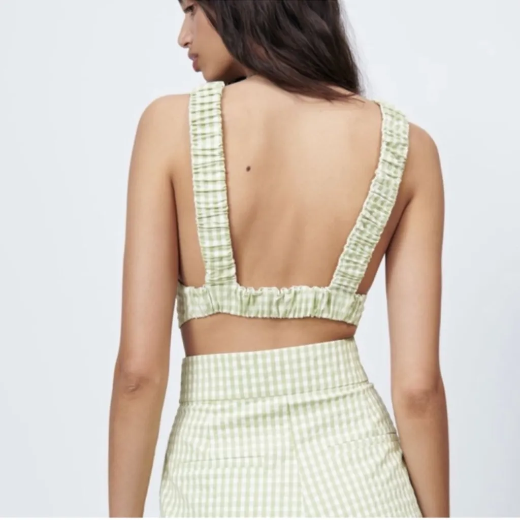 NEW Zara Gingham Sleeveless Open Back Crop Top Size Medium - Image 2