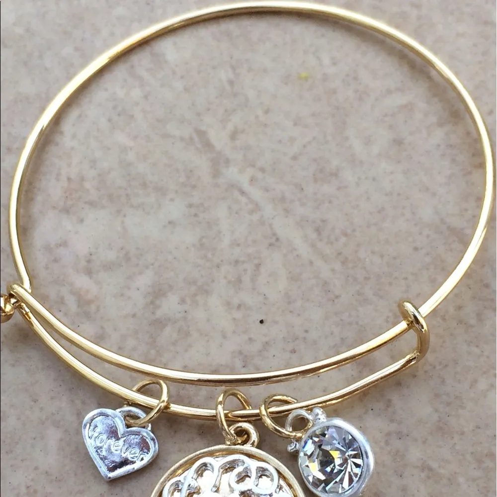 Gold Tone Love Forever Charm Bangle Bracelet - Image 3