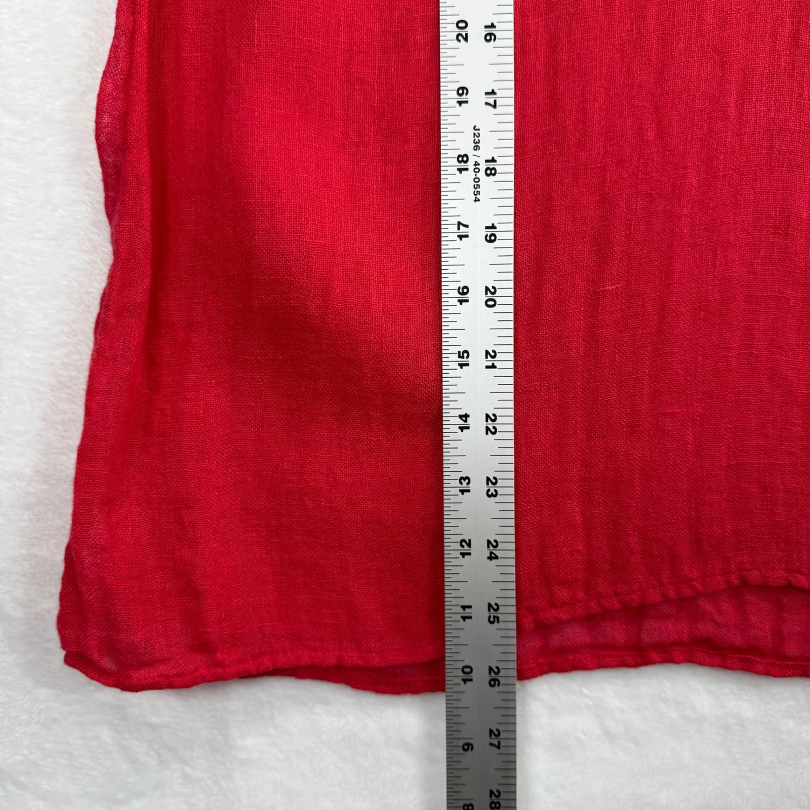 Eileen Fisher Linen Tunic Top V Neck Long Sleeve Red Petite Size‎ PS READ - Image 3