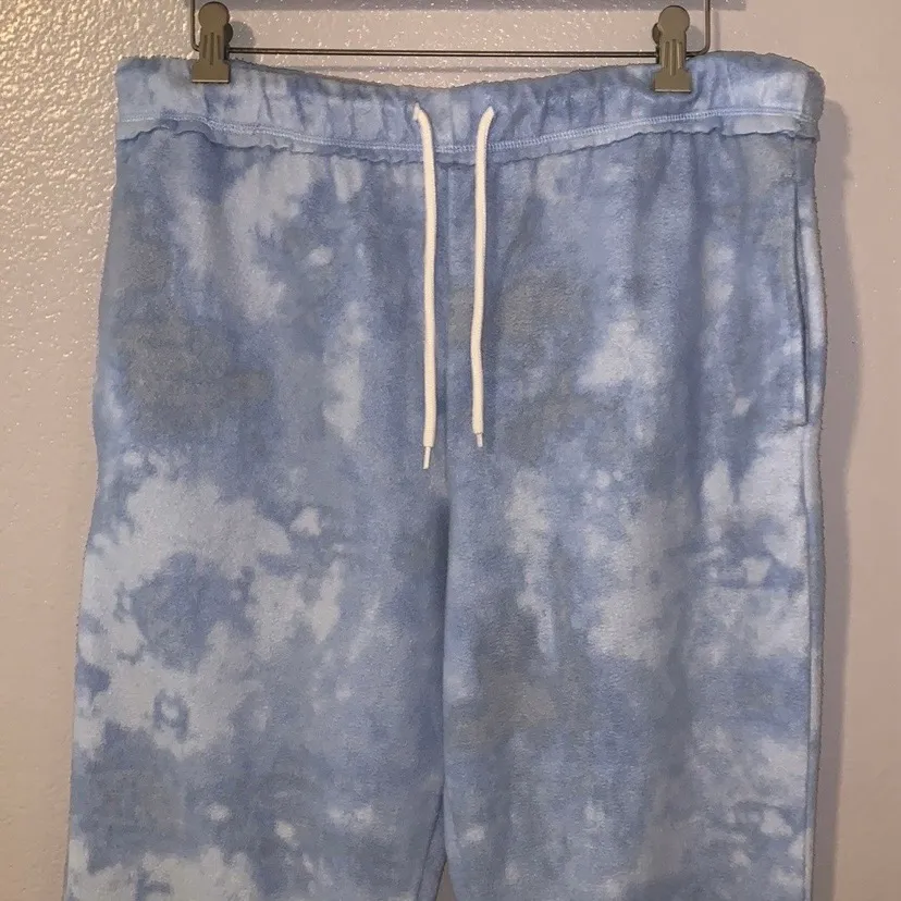 blue tie dye fleece jogger style sweatpants with pockets - Image 2