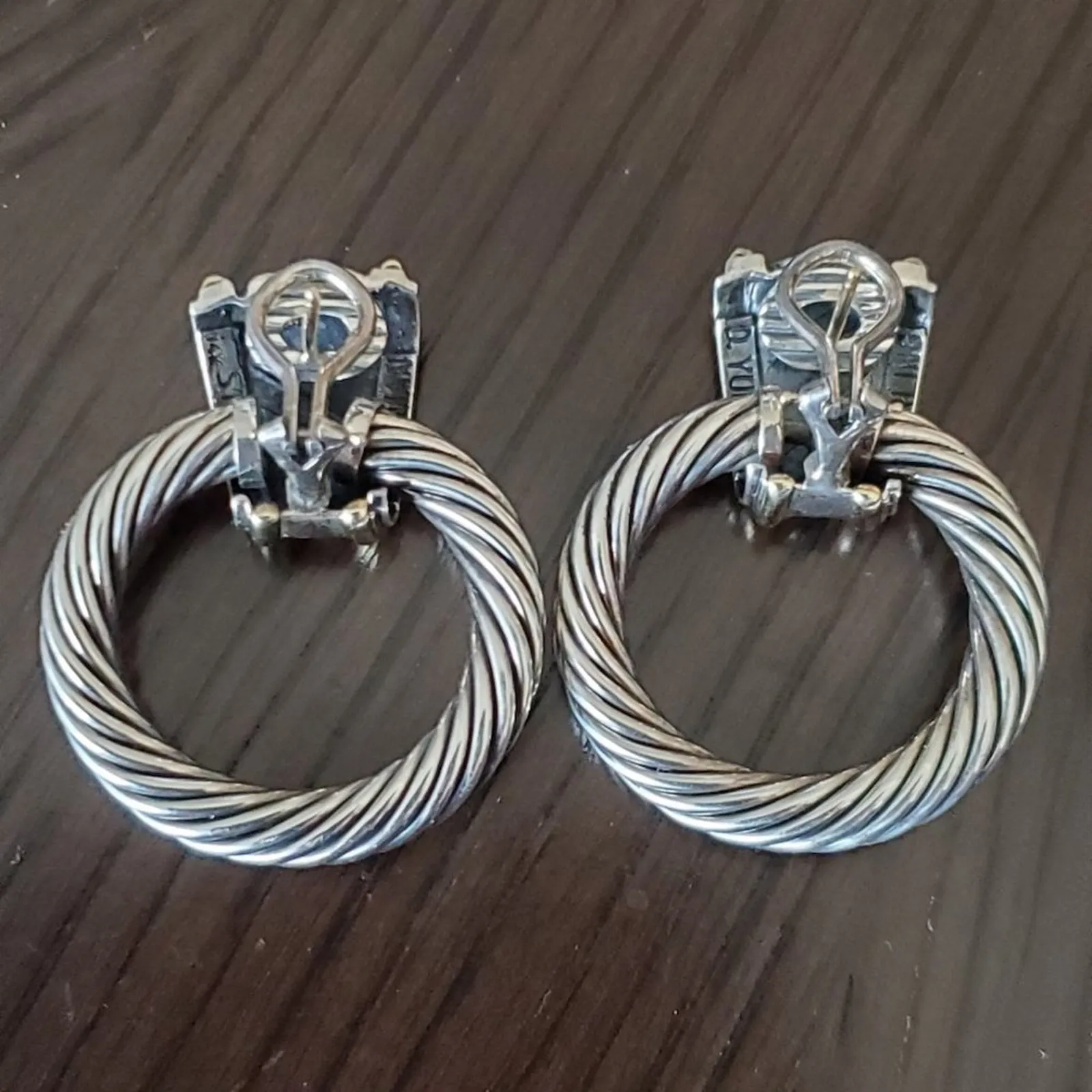 David Yurman  Sterling Silver Cable Hoop Drop Earrings – 1.5in - Image 3