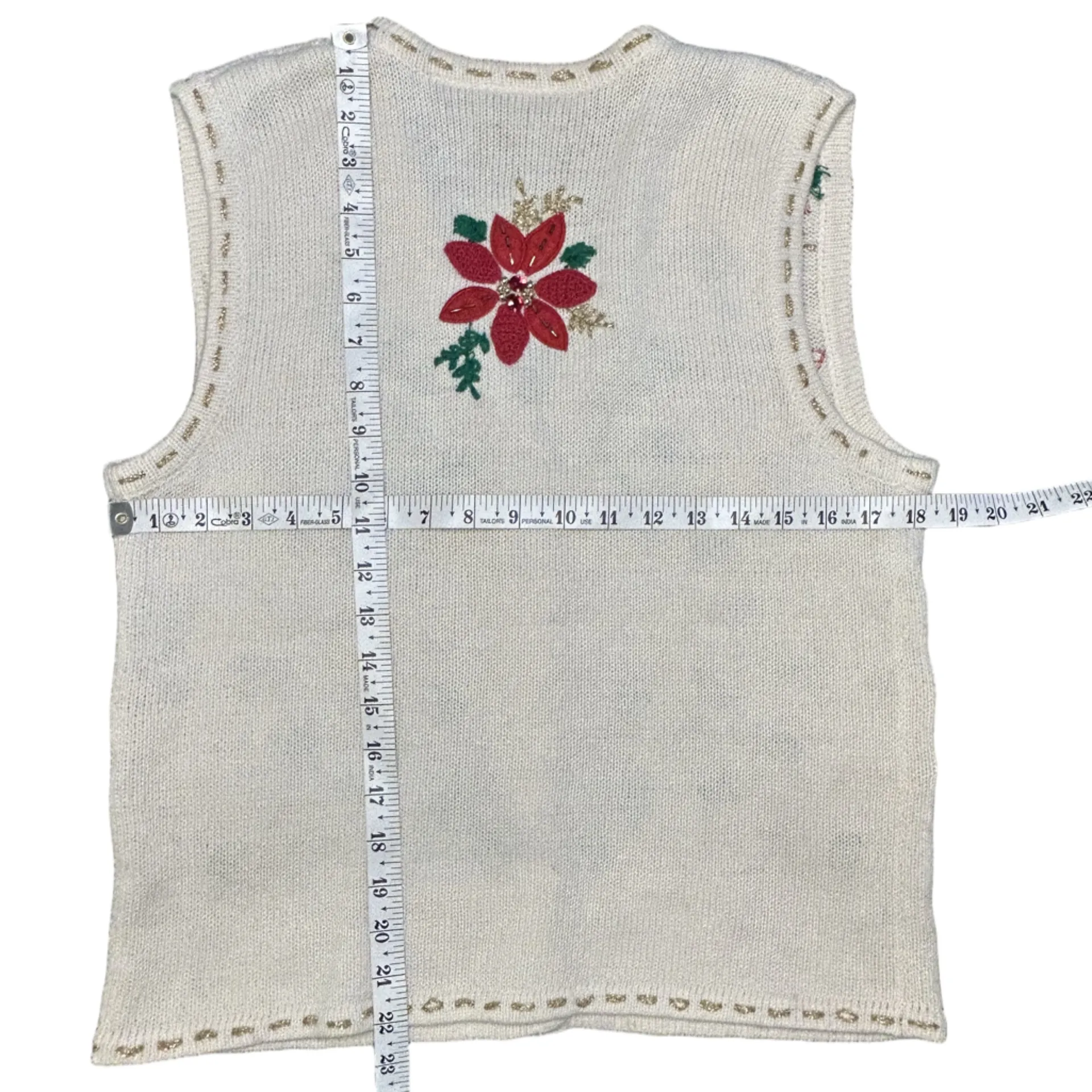 VTG 90s poinsettia Christmas sweater vest beading sequins Grannycore festive MP Red Size undefined - Image 5