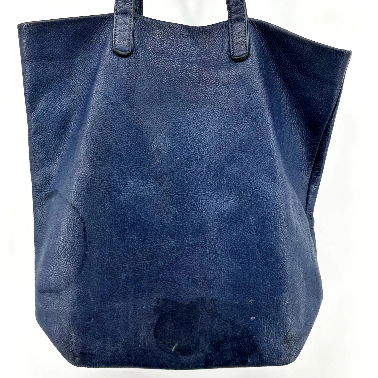 Baggu Tote Milled Leather Nubuck Bag Handbag Natural Interior Pocket Navy Blue - Image 4