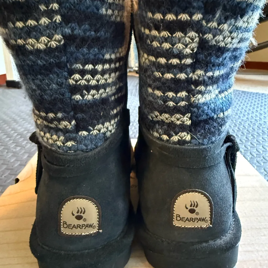 BEARPAW  Blue Suede & Sweater Knit Accent Boots - Image 4