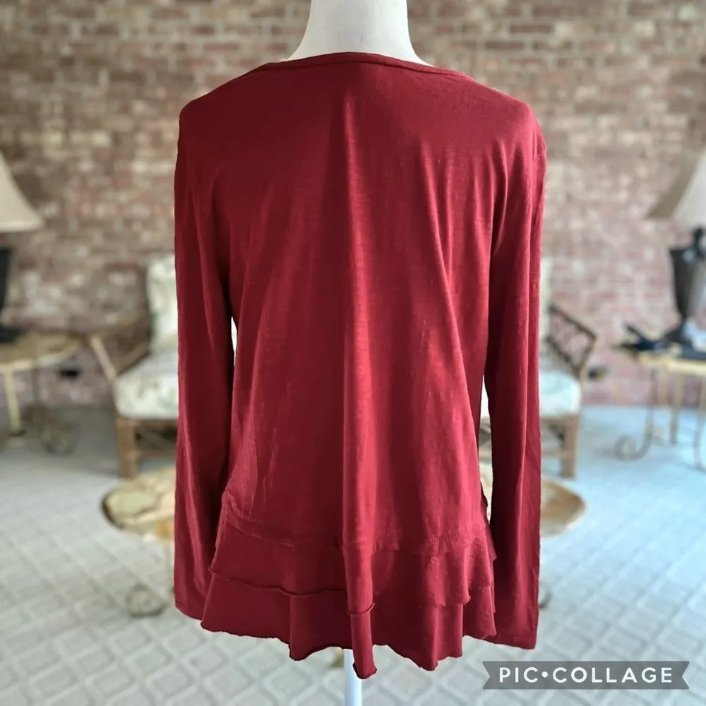 Caslon Top Ruffle Hem Long Sleeve Brick Red M Relaxed Dressy Tee Work Everyday - Image 7