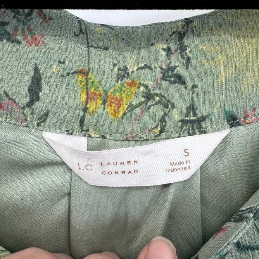 LC Lauren Conrad Forest Fairy Peasant Top Womens Small Green Floral Feminine - Image 6