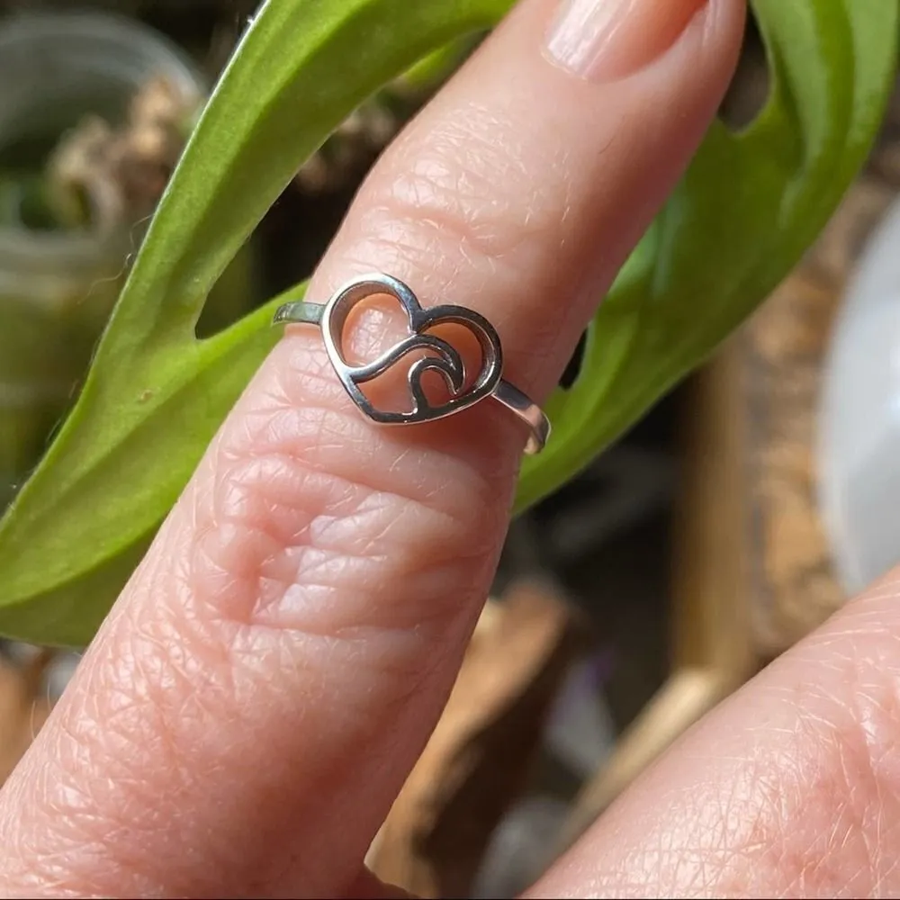 Heart & Wave Sterling Silver Toe Ring Midi Ring Silver - Image 3