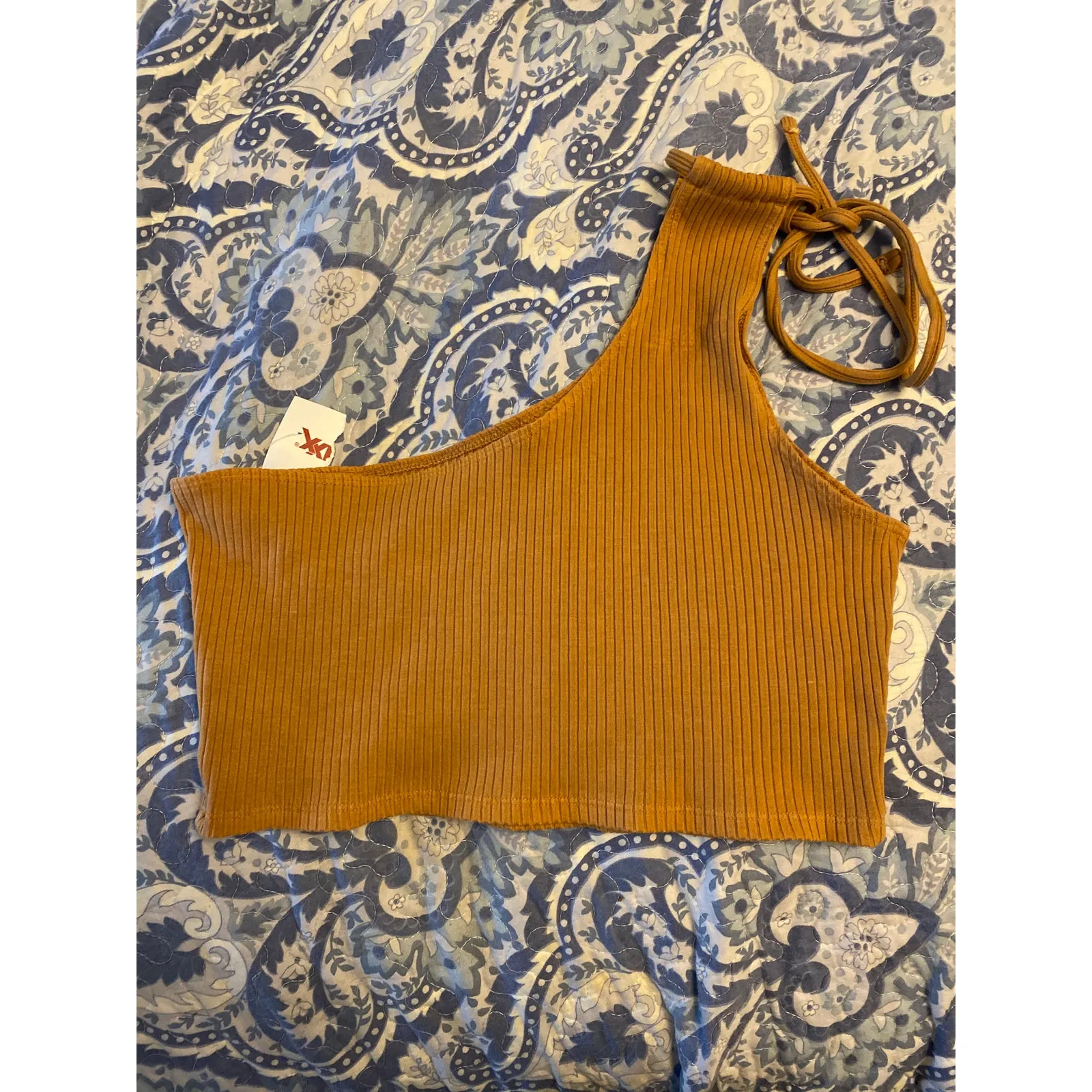 NWT Aerie Women's Size XL Brown Corduroy One Shoulder Off the Shoulder Top - Image 2