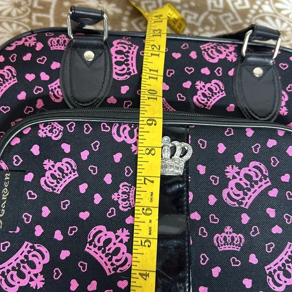 J Gorden Black Pink Rhinestone Crown Double Handle Travel Overnight Carry On Bag Purple - Image 12