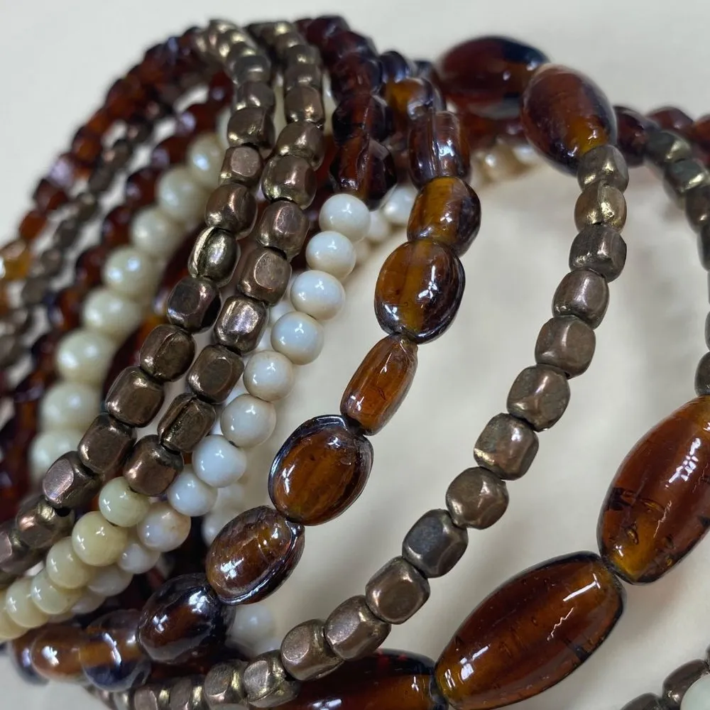 Beaded Multilayer Memory Wire Bracelet Multicolor Neutral Fall Earth Tones - Image 9