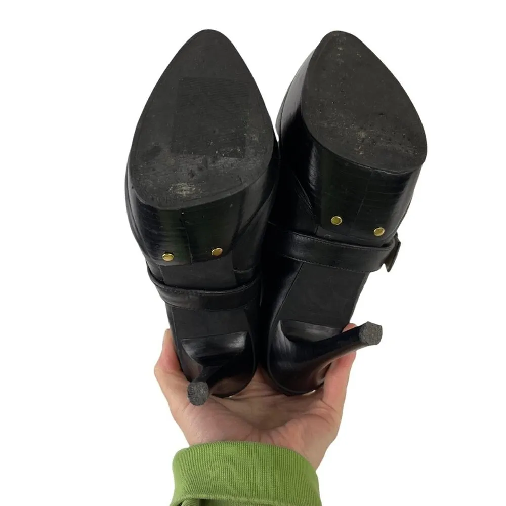 Michael Kors Rock and Roll Black Leather Gold Studs Harness Booties Boots 7M - Image 13