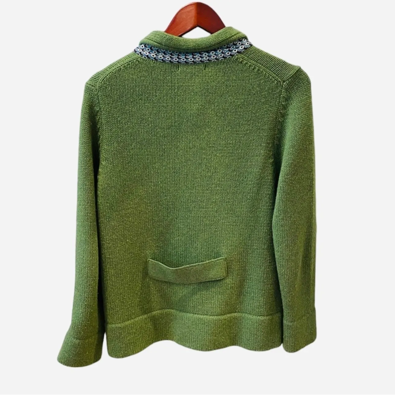 Vintage 90s Boden Wool Green Cardigan Blazer Jacket Sweater M 10 Brass Buttons - Image 3