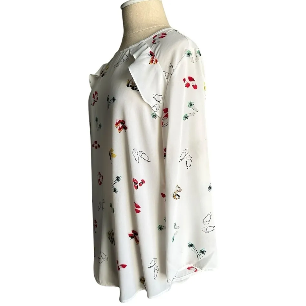 Van Heusen 3/4 Sleeves Round Neck White Shoe Print Womens Blouse Size Medium NWT - Image 6