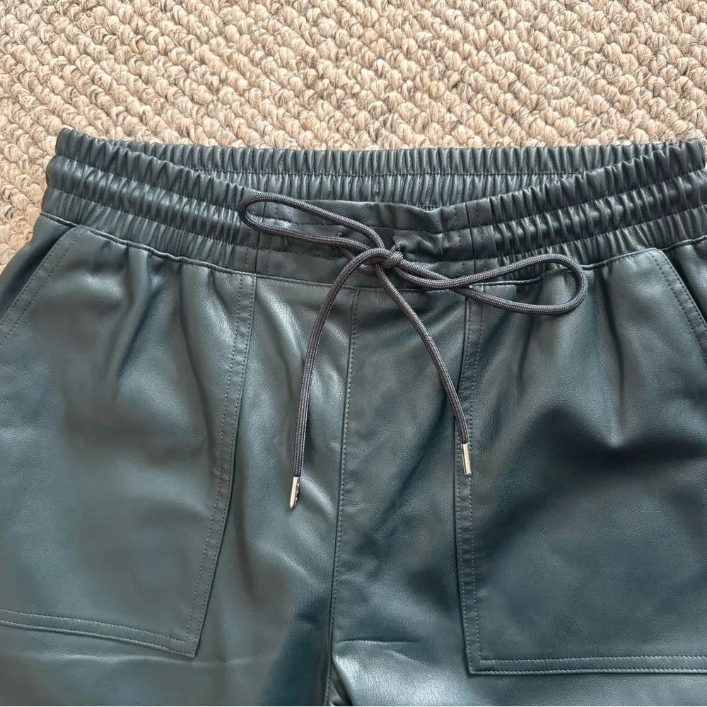 Women's High-Rise Faux Leather Tapered Ankle Pull-On Green Pants - M - A New Day - Image 2